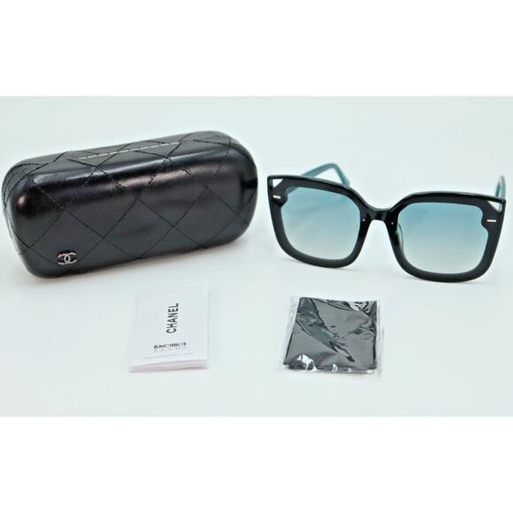 Chanel Sunglasses 4156 c.278/60 Black Cat Eye Full Rim Frames Blue Lenses & Arms - Picture 1 of 16